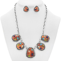 Spiny Oyster Lapis Turquoise Sterling Silver Necklace Set 27905