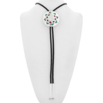 Inlaid Turquoise Coral Silver Bolo Tie 29640