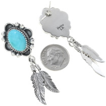 Silver Turquoise Feather Dangle Earrings 27282