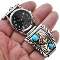 Mens Sterling Silver Gold Turquoise Watch 24508