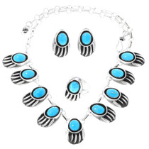 Turquoise Sterling Silver Bear Paw Necklace Set 26280
