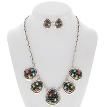 Turquoise Coral Jet Silver Necklace Set 27867