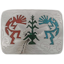 Inlaid Turquoise Silver Belt Buckle 22460
