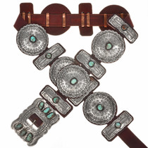 Navajo Turquoise Silver Concho Belt 29618