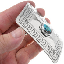 Silver Belt Buckle Blue Turquoise Southwest Navajo Made 23003