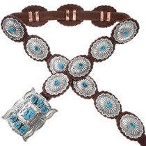 Navajo Silver Turquoise Concho Belt 23891