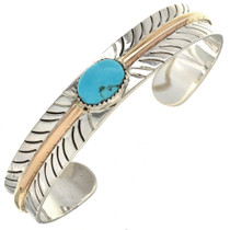 Navajo Kingman Turquoise Silver Gold Bracelet 28276