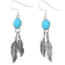 Navajo Sterling Silver Feather Turquoise Earrings 29400