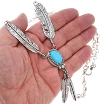 Navajo Silver Y Feather Necklace 27624