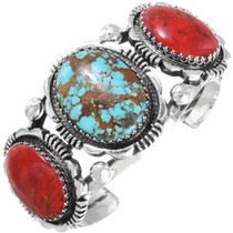 Number 8 Turquoise Apple Coral Navajo Cuff 14327