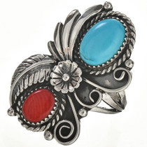 Turquoise Coral Silver Ring 28970