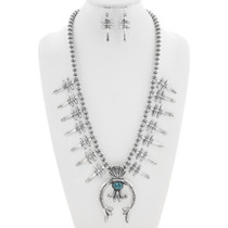 Turquoise Silver Cross Squash Blossom Necklace 29776