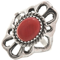 Red Coral Silver Navajo Ladies Ring 29870