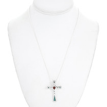 Turquoise Coral Sterling Silver Cross Pendant 30100