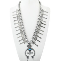 Turquoise Silver Cross Squash Blossom Necklace 30457