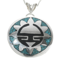 Navajo Inlaid Silver Turquoise Pendant 30755