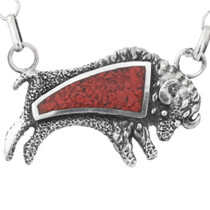 Sterling Silver Red Coral Buffalo Pendant 30788