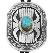 Navajo Sterling Silver Overlay Turquoise Bolo Tie 30914