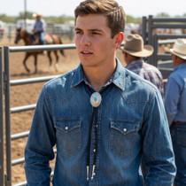 Navajo Spiderweb Turquoise Silver Bolo Tie 30989