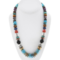 Navajo Turquoise Silver Bead Necklace 31010