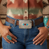 Silver Belt Buckle Real Turquoise Coral 31310