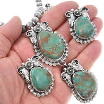 Navajo Green Turquoise Matching Earrings Necklace Jewelry Set 31423