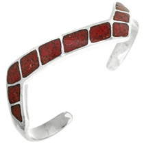 Navajo Inlaid Silver Coral Cuff Lightning Zigzag Bracelet 31816