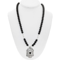 Black Onyx Silver Pendant Necklace 31823