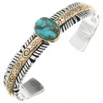 Turquoise Gold Silver Navajo Bracelet 32021