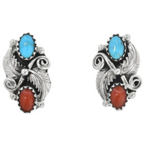 Navajo Turquoise Coral Earrings 32228