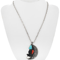 Turquoise Coral Jet Native American Pendant 32367