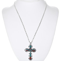 Navajo Sterling Silver Turquoise Cross Pendant 32834