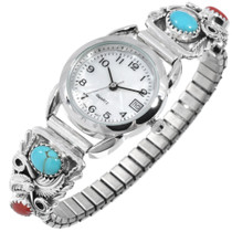 Ladies Sterling Silver Coral Turquoise Watch 33055