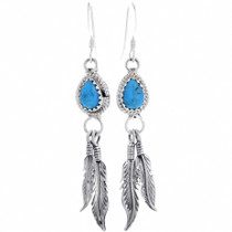 Turquoise Teardrop Silver Feather Earrings 33072