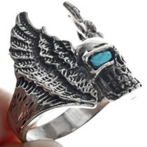 Winged Skull Turquoise Eyes Mens Ring 33192