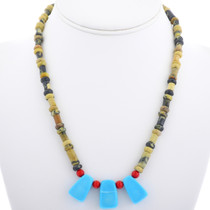 Navajo Turquoise Coral Beaded Necklace 33303