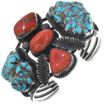Old Pawn Turquoise Coral Handmade Cuff 33640