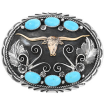 Navajo Sterling Silver Texas Longhorn Belt Buckle 33643