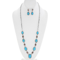 Navajo Spiderweb Turquoise Coral Necklace 33851