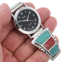 Sterling Silver Chip Inlay Navajo Watch 33997