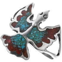 Navajo Turquoise Coral Bird Ring 34013