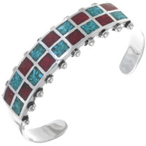 Inlaid Turquoise Coral Navajo Bracelet 34436