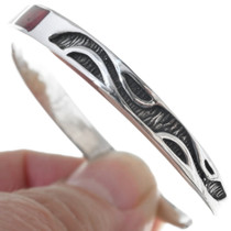 Sterling Silver Coral Chip Inlay Navajo Bracelet 34460