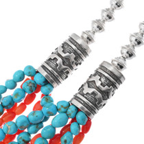 Sterling Silver Navajo Pattern Barrel Beads Necklace 34858