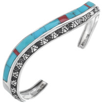 Inlaid Turquoise Silver Navajo Bracelet 35098
