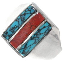 Turquoise Coral Mens Navajo Ring 35142