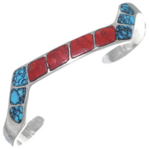 Inlaid Silver Turquoise Coral Bracelet 35174