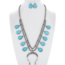 Turquoise Squash Blossom Navajo Necklace Set 35261