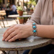Real Turquoise Southwest Cuff Bracelet Womens 35309