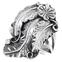 Navajo Sterling Silver Flower Leaf Ring 35344